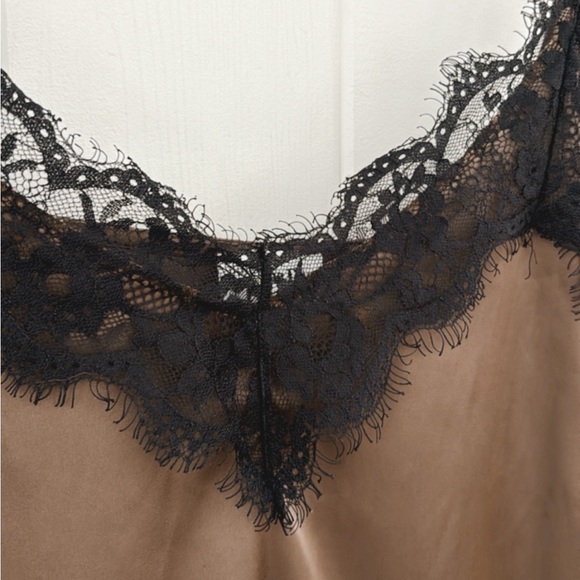 The Drop Satin Lace Tank Top Green Black Lace Y2K Silky Neutral Spaghetti Strap - Picture 5 of 10